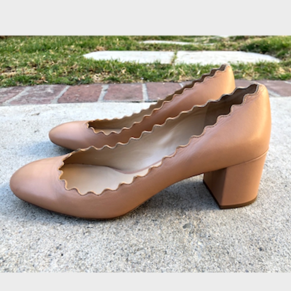 Chloé Nude Scalloped-edge Block-heels